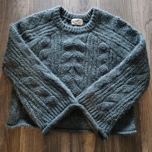 Forest Green Fuzzy Cable Knit Bell Sleeve Sweater